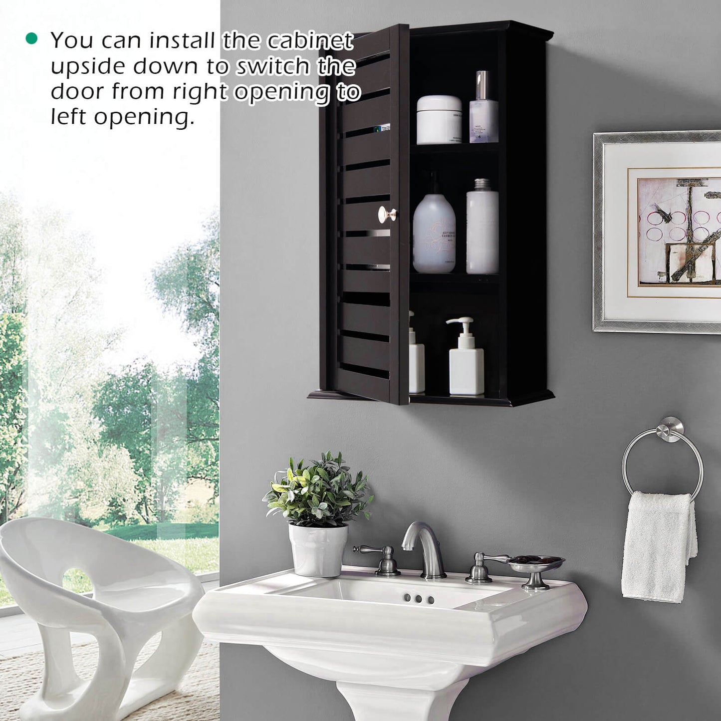 Wall-Mounted Medicine Cabinet with Adjustable Shelves and Louver Door