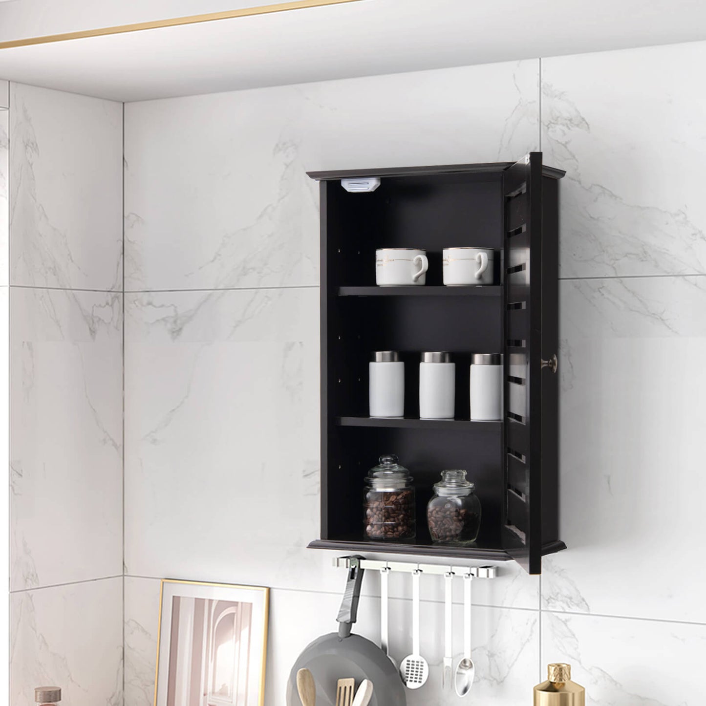 Wall-Mounted Medicine Cabinet with Adjustable Shelves and Louver Door