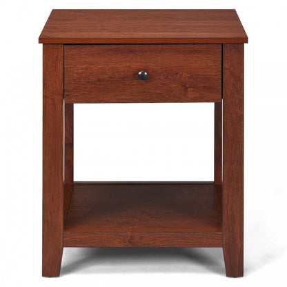 Set of 2 Wooden End Table with Drawer and Lower Storage Shelf