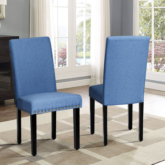 Set of 2 Stylish Upholstered Dining Chairs with Nailhead Accents - Blue