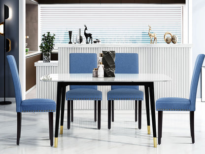 Set of 2 Stylish Upholstered Dining Chairs with Nailhead Accents - Blue