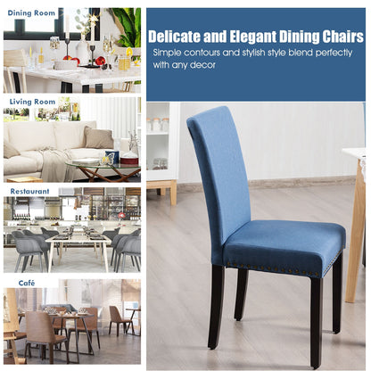 Set of 2 Stylish Upholstered Dining Chairs with Nailhead Accents - Blue