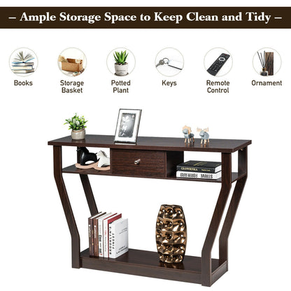 Elegant Console Table with Storage Drawer and Open Shelf for Hallway or Living Room - Brown