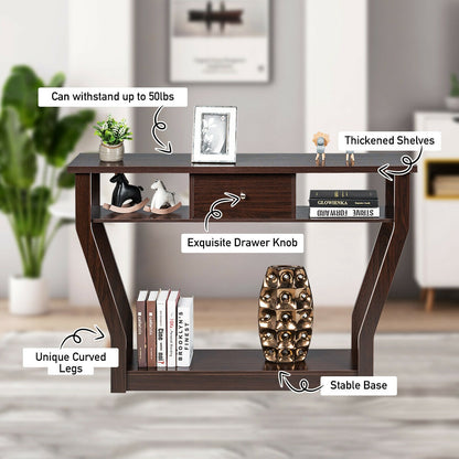 Elegant Console Table with Storage Drawer and Open Shelf for Hallway or Living Room - Brown