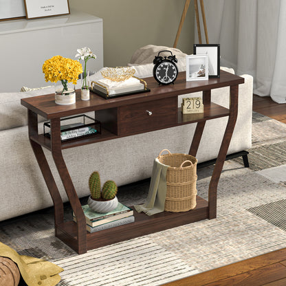 Elegant Console Table with Storage Drawer and Open Shelf for Hallway or Living Room - Brown