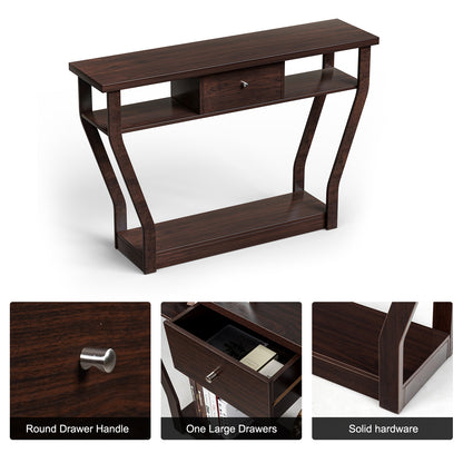 Elegant Console Table with Storage Drawer and Open Shelf for Hallway or Living Room - Brown