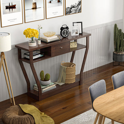 Elegant Console Table with Storage Drawer and Open Shelf for Hallway or Living Room - Brown