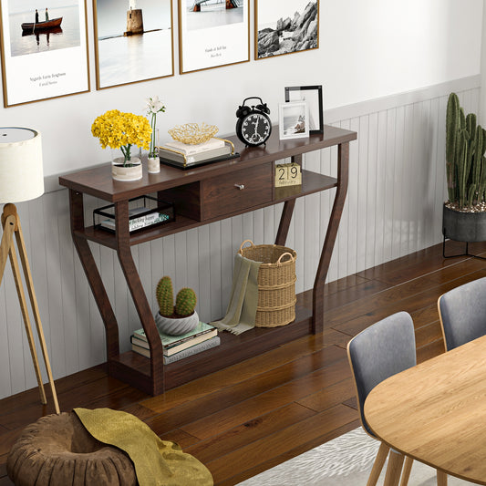 Elegant Console Table with Storage Drawer and Open Shelf for Hallway or Living Room - Brown