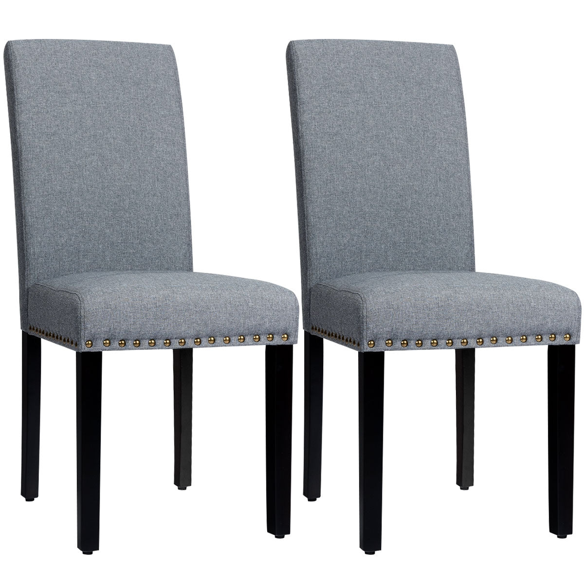 Set of 2 Stylish Upholstered Dining Chairs with Nailhead Accents - Light Grey