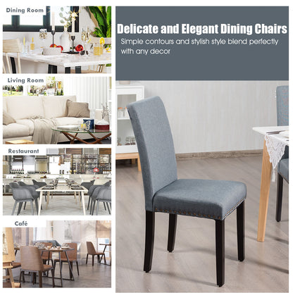 Set of 2 Stylish Upholstered Dining Chairs with Nailhead Accents - Light Grey