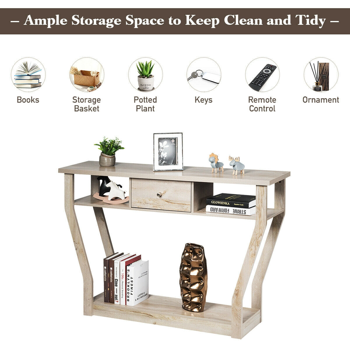 Elegant Console Table with Storage Drawer and Open Shelf for Hallway or Living Room - Grey