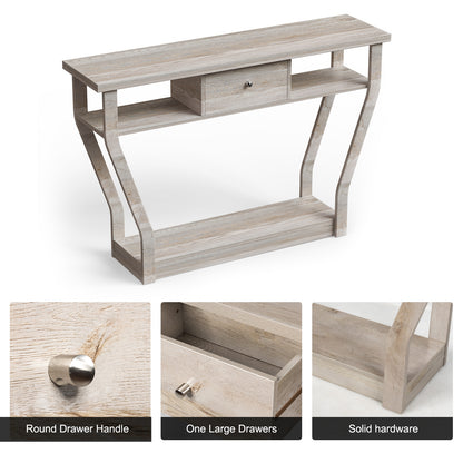 Elegant Console Table with Storage Drawer and Open Shelf for Hallway or Living Room - Grey