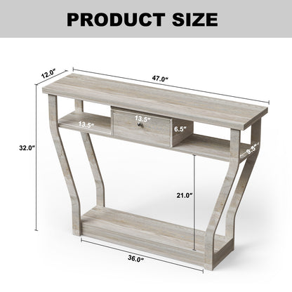 Elegant Console Table with Storage Drawer and Open Shelf for Hallway or Living Room - Grey