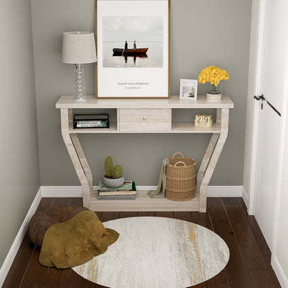 Elegant Console Table with Storage Drawer and Open Shelf for Hallway or Living Room - Grey