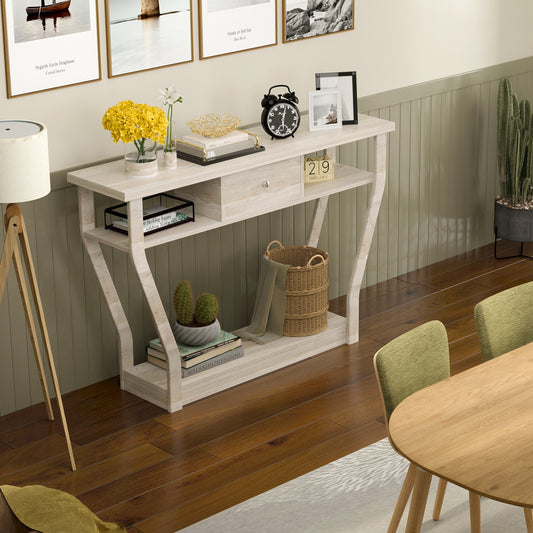 Elegant Console Table with Storage Drawer and Open Shelf for Hallway or Living Room - Grey