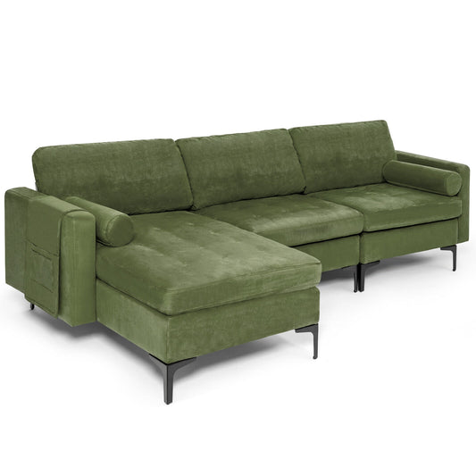Modular L Shaped Sectional Sofa with Reversible Chaise USB Charging Ports and Hidden Storage in Army Green