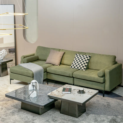 Modular L Shaped Sectional Sofa with Reversible Chaise USB Charging Ports and Hidden Storage in Army Green