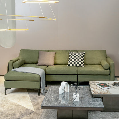 Modular L Shaped Sectional Sofa with Reversible Chaise USB Charging Ports and Hidden Storage in Army Green