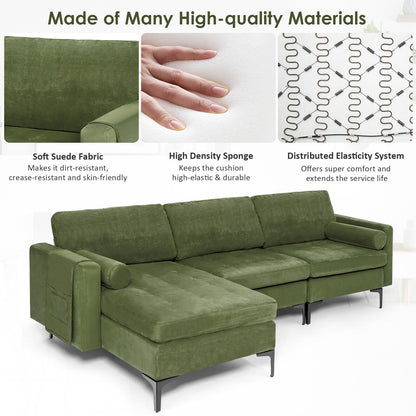 Modular L Shaped Sectional Sofa with Reversible Chaise USB Charging Ports and Hidden Storage in Army Green