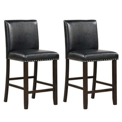 Set of 2 Upholstered Counter Height Bar Stools with Backrest and Footrest in Black