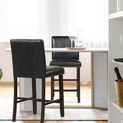 Set of 2 Upholstered Counter Height Bar Stools with Backrest and Footrest in Black
