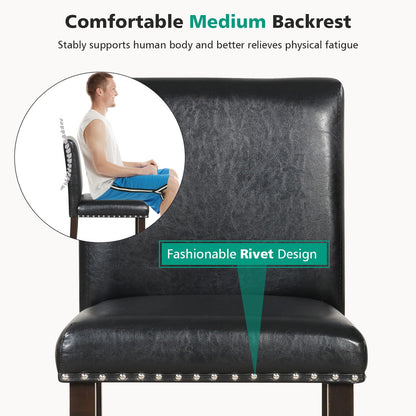 Set of 2 Upholstered Counter Height Bar Stools with Backrest and Footrest in Black
