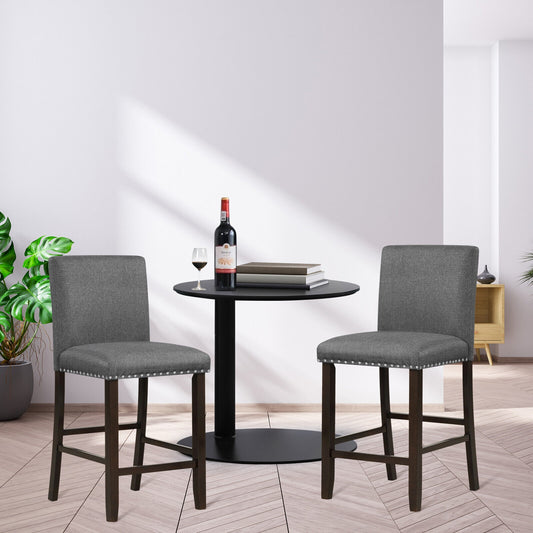 Set of 2 Upholstered Counter Height Bar Stools with Backrest and Footrest in Grey