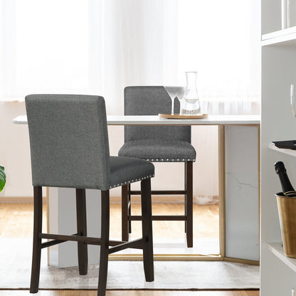 Set of 2 Upholstered Counter Height Bar Stools with Backrest and Footrest in Grey