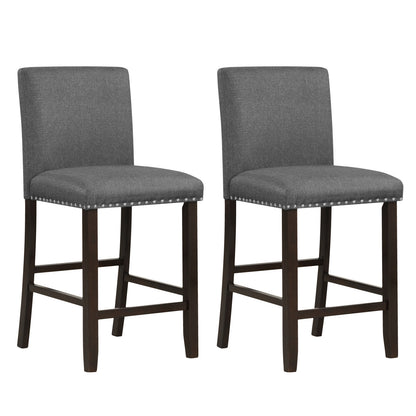 Set of 2 Upholstered Counter Height Bar Stools with Backrest and Footrest in Grey