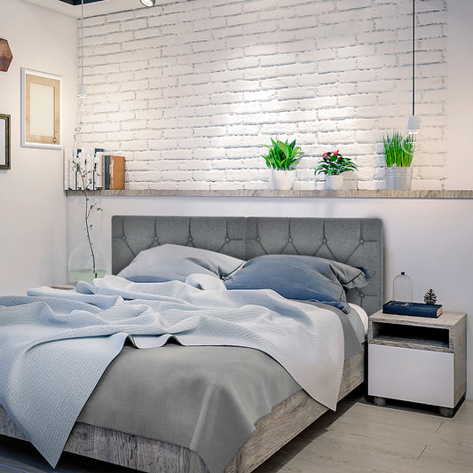 Tufted Button Upholstered Wall-Mounted Headboard with Linen Fabric for Bedroom
