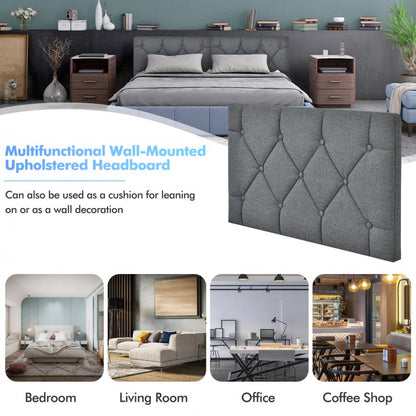 Tufted Button Upholstered Wall-Mounted Headboard with Linen Fabric for Bedroom