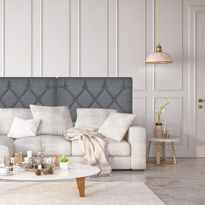 Tufted Button Upholstered Wall-Mounted Headboard with Linen Fabric for Bedroom