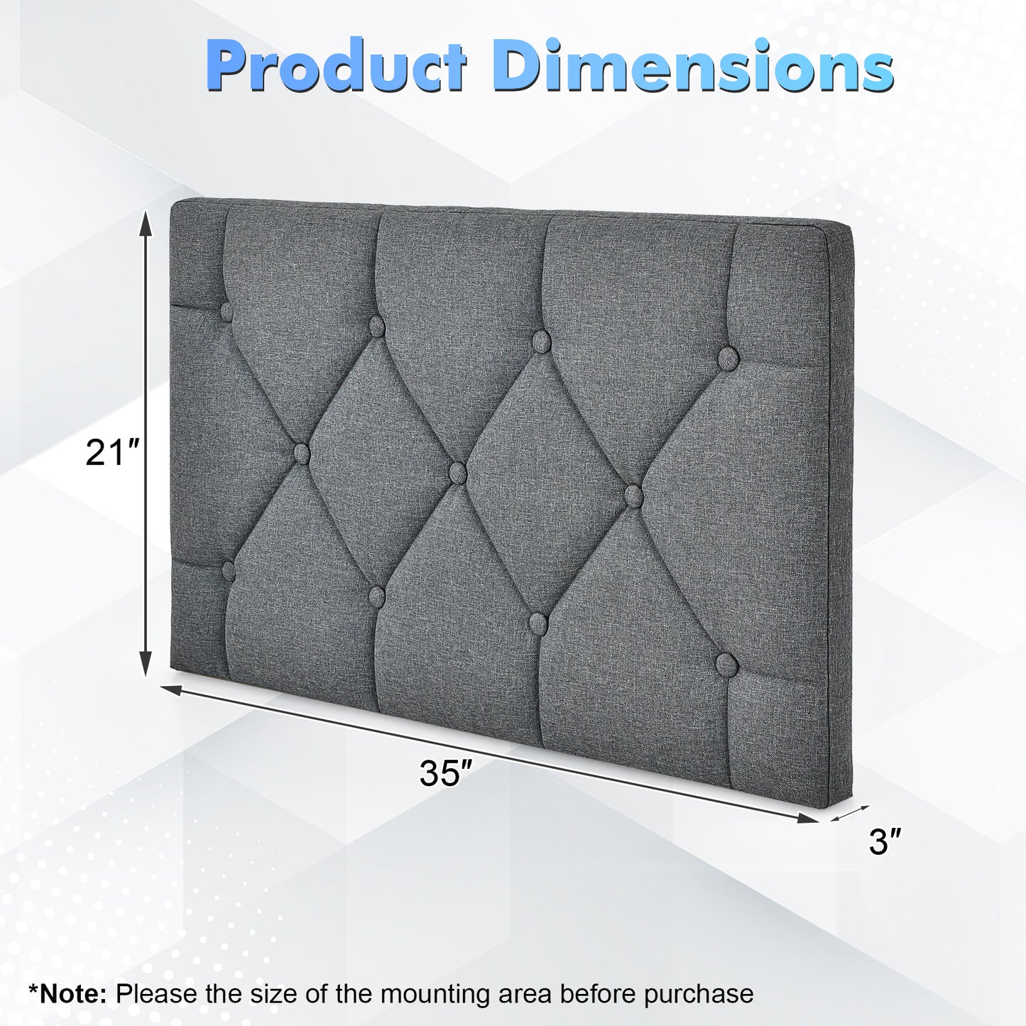 Tufted Button Upholstered Wall-Mounted Headboard with Linen Fabric for Bedroom