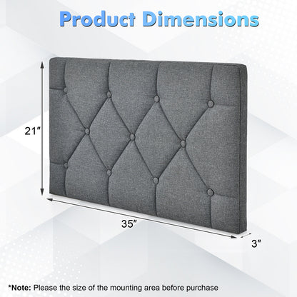 Tufted Button Upholstered Wall-Mounted Headboard with Linen Fabric for Bedroom