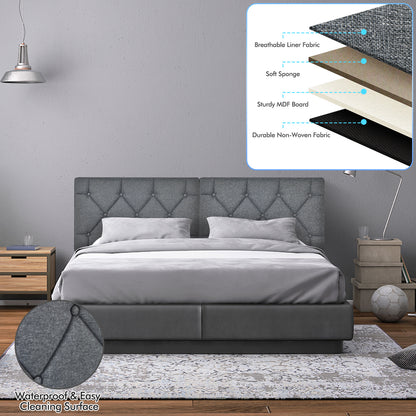 Tufted Button Upholstered Wall-Mounted Headboard with Linen Fabric for Bedroom