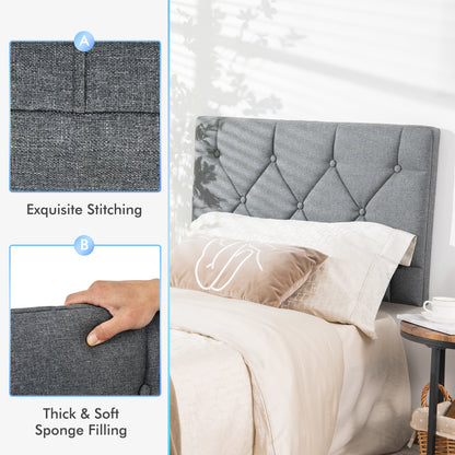 Tufted Button Upholstered Wall-Mounted Headboard with Linen Fabric for Bedroom