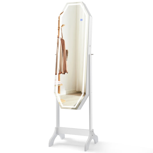 3-in-1 Standing Jewelry Armoire with Full-Length LED Mirror, Lockable Storage and Makeup Organizer