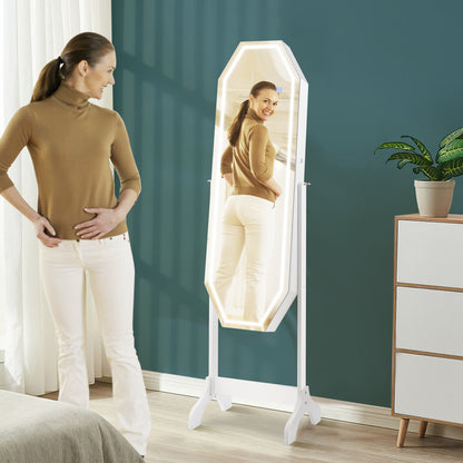 3-in-1 Standing Jewelry Armoire with Full-Length LED Mirror, Lockable Storage and Makeup Organizer