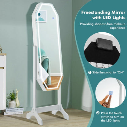 3-in-1 Standing Jewelry Armoire with Full-Length LED Mirror, Lockable Storage and Makeup Organizer