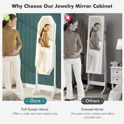 3-in-1 Standing Jewelry Armoire with Full-Length LED Mirror, Lockable Storage and Makeup Organizer