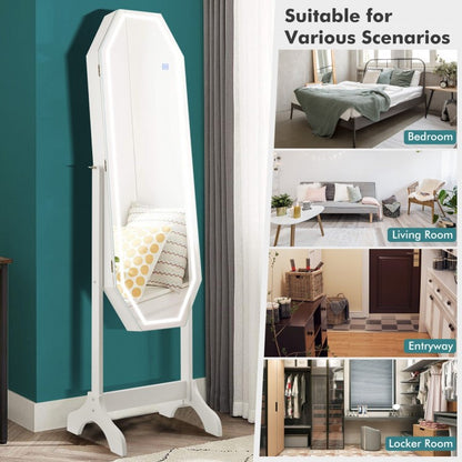 3-in-1 Standing Jewelry Armoire with Full-Length LED Mirror, Lockable Storage and Makeup Organizer
