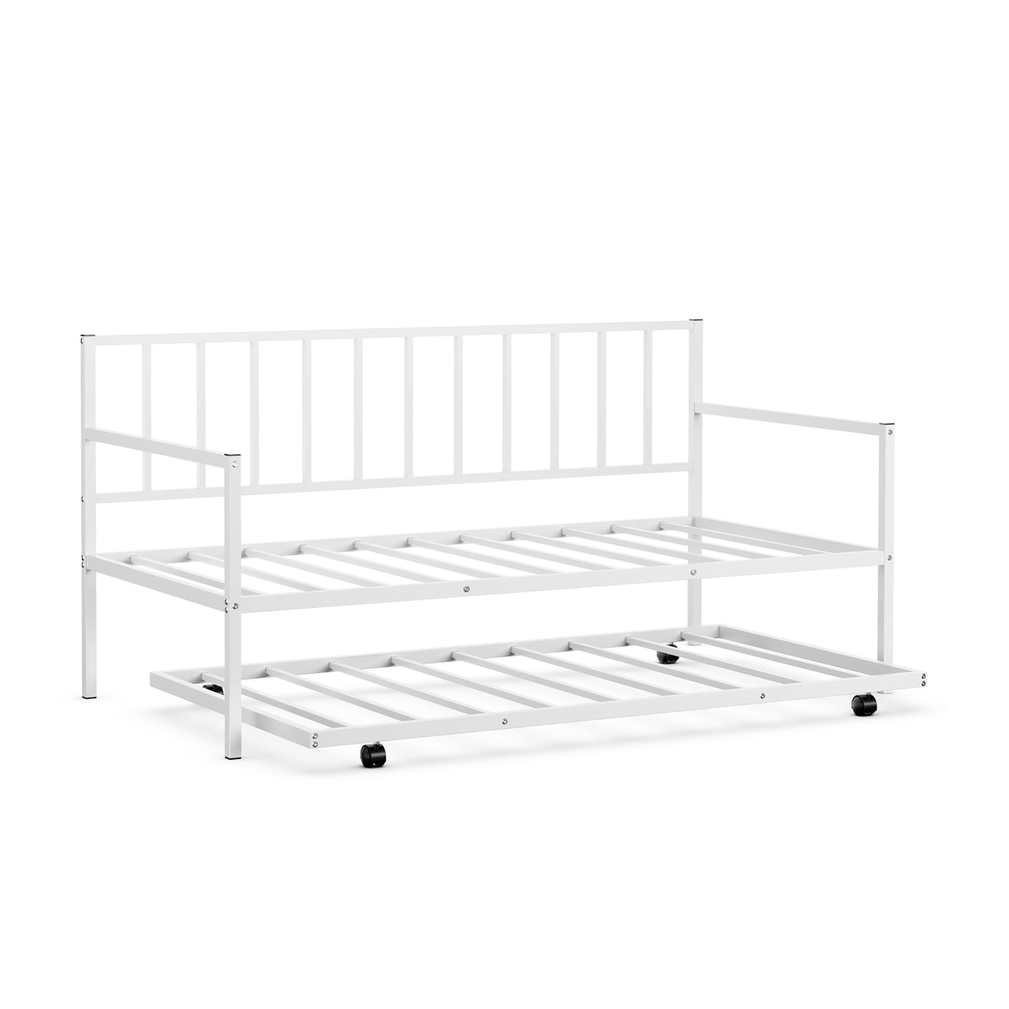 Metal Twin Daybed with Pull Out Trundle Frame Set for Guest Room or Small Spaces White
