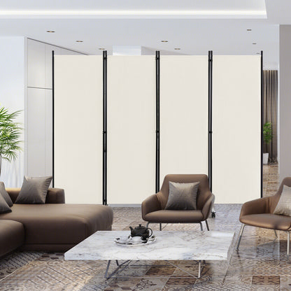 6 Foot 4-Panel Folding Room Divider with Lockable Rolling Wheels - White