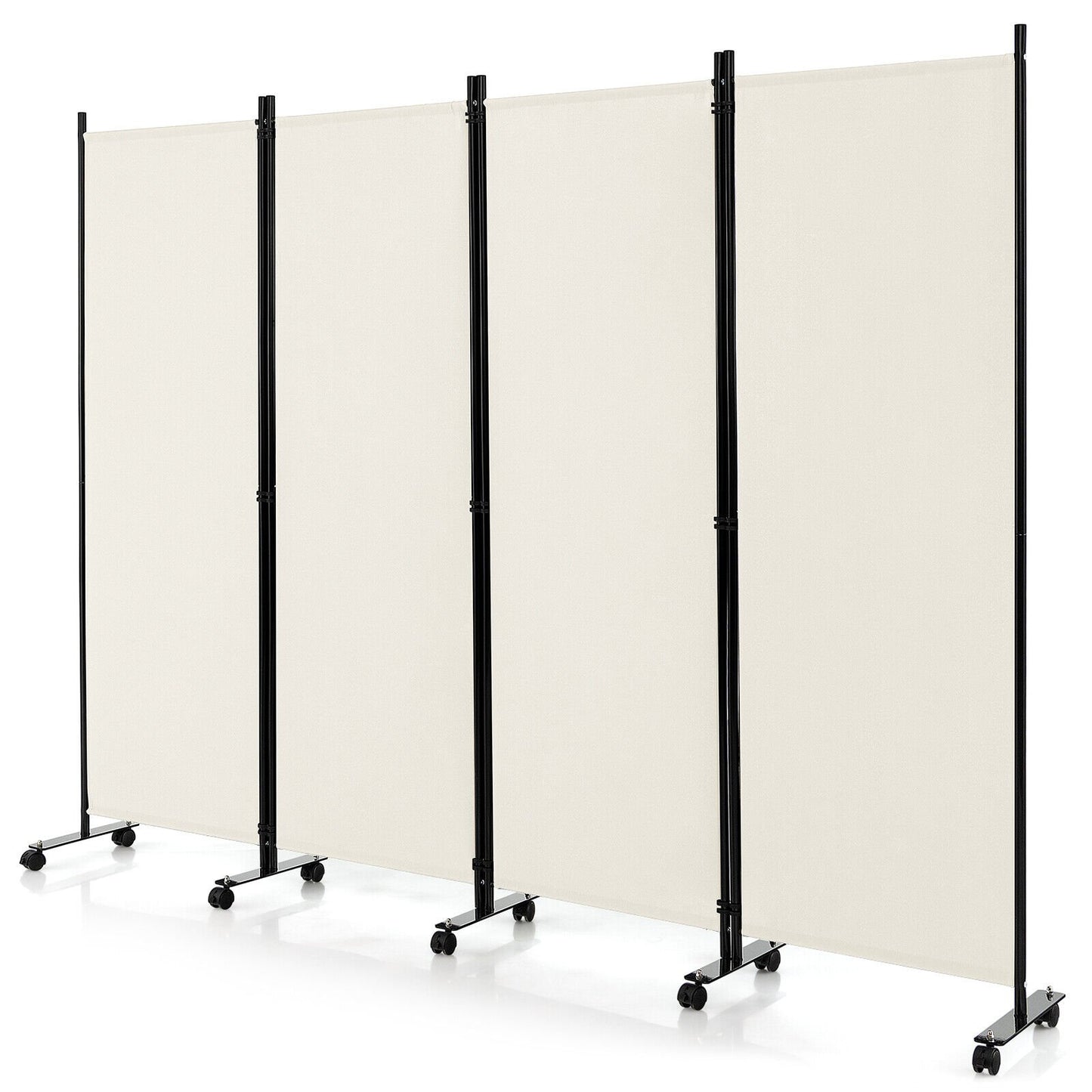 6 Foot 4-Panel Folding Room Divider with Lockable Rolling Wheels - White