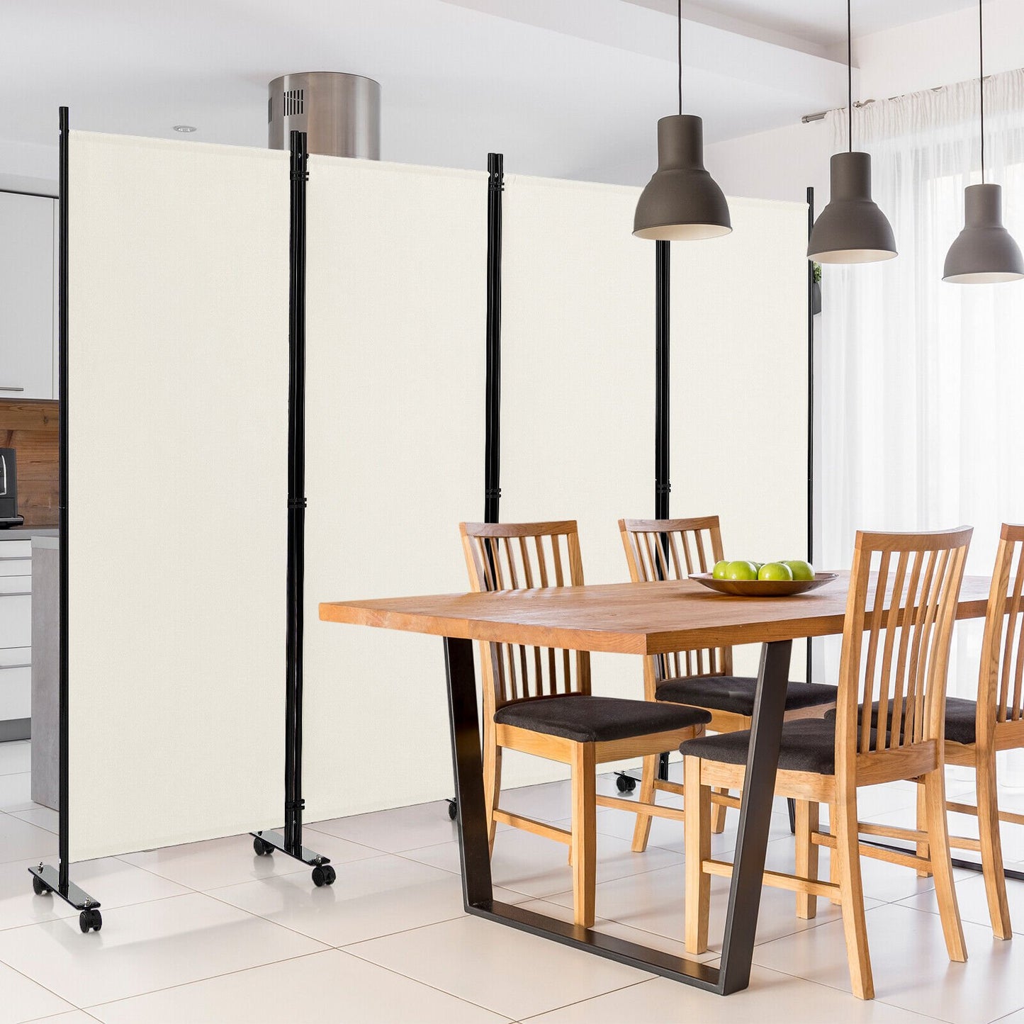 6 Foot 4-Panel Folding Room Divider with Lockable Rolling Wheels - White
