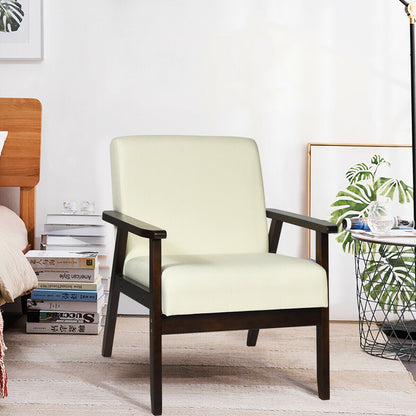 Mid-Century Style Accent Chair with Solid Wood Frame and Soft Fabric Seat, Beige