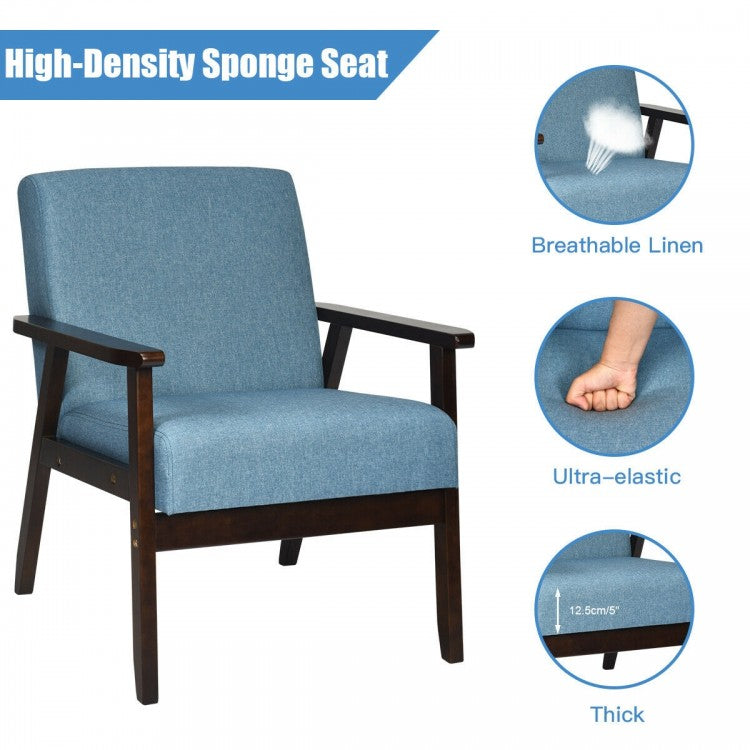 Mid-Century Style Accent Chair with Solid Wood Frame and Soft Fabric Seat, Blue
