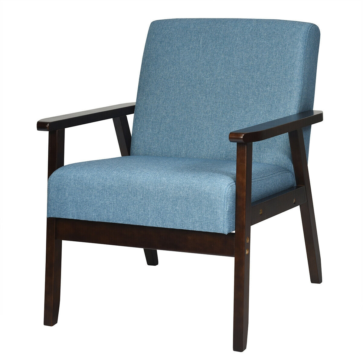 Mid-Century Style Accent Chair with Solid Wood Frame and Soft Fabric Seat, Blue