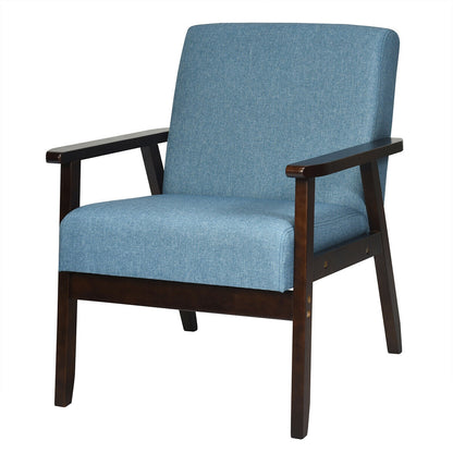Mid-Century Style Accent Chair with Solid Wood Frame and Soft Fabric Seat, Blue