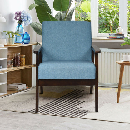 Mid-Century Style Accent Chair with Solid Wood Frame and Soft Fabric Seat, Blue